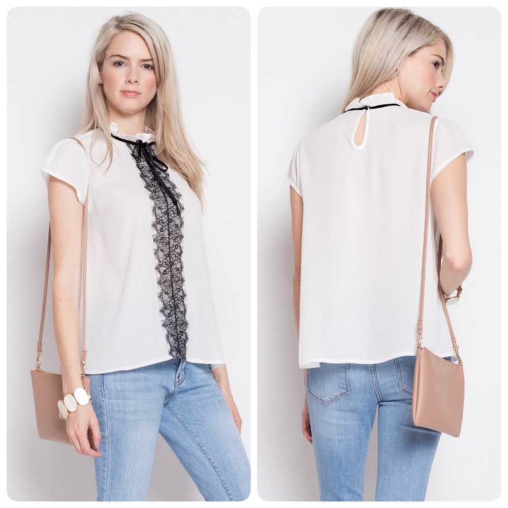 Black and White Lace Front Top